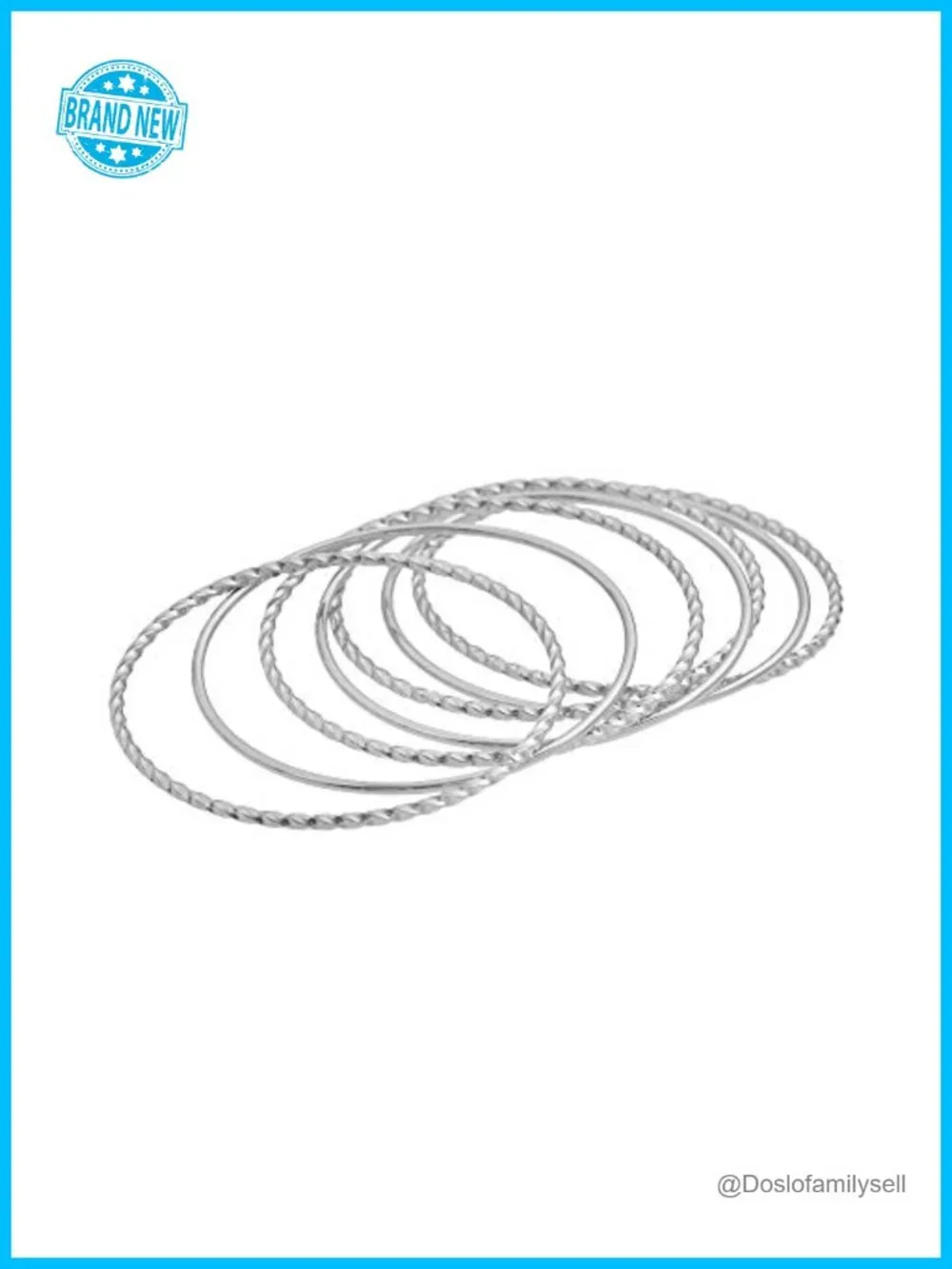 Set of 7 Twisted Round Stackable Bangle Bracelet, Stainless Steel
